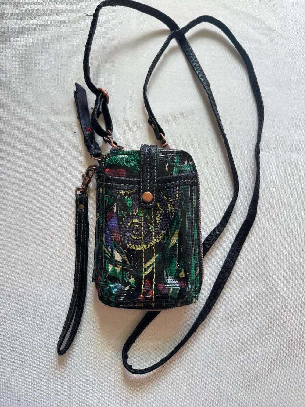 Boho Phone Crossbody Wallet Floral Wristlet Clutch Festival Purse Green Black
